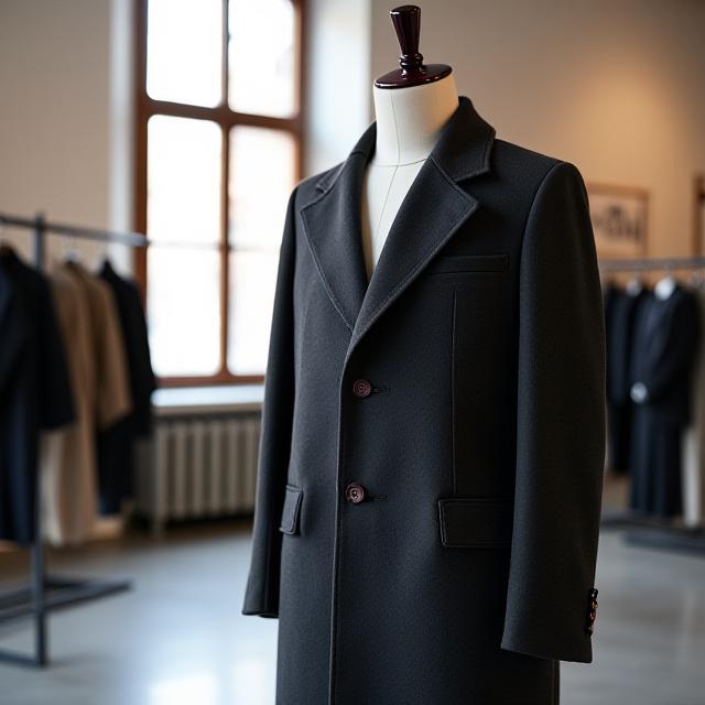 Cappotto industriale di lusso esposto in atelier